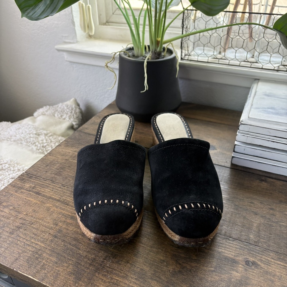 Ugg Palma Suede Espadrille Wedge Mule Black Womens Size 9 Sandals Clog